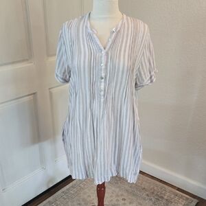 Faherty Cream & White Striped Button Henley Tunic